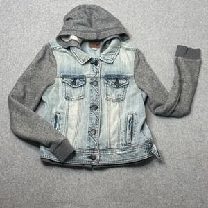 American Eagle Outfitters Denim Hoodie Jacket Women's Small‎ Gray Blue